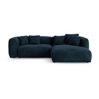 Tamsiai mėlynos spalvos sulankstoma modulinė kampinė sofa iš velveto (su dešiniuoju kampu/su gultu) Martina – Micadoni