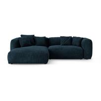 Tamsiai mėlynos spalvos sulankstoma modulinė kampinė sofa iš velveto (su kairiuoju kampu/su gultu) Martina – Micadoni