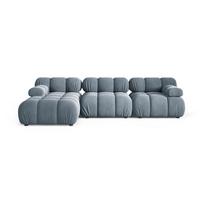 Šviesiai mėlynos spalvos modulinė kampinė sofa iš velveto (su kairiuoju kampu/su gultu) Bellis – Micadoni