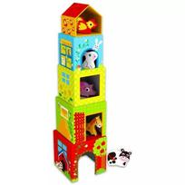 Tooky Toy: ūkio tematikos bokštų kaladėlės su mediniais gyvūnėliais