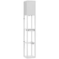 Pastatoma lempa su 3 pakopų lentynomis, kojiniu jungikliu, USB jungtimis, MDF, balta