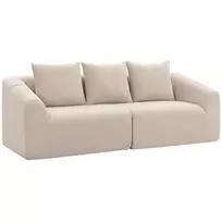 Trijų vietų sofa, berėmė šenilinė „Cloud“ sofa, stora spyruoklinė polsterė, itin plati sėdimoji dalis, 3 pagalvės, smėlio spalvos