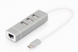 Digitus USB Type-C 3-Port Hub + Fast Ethernet LAN Adapter