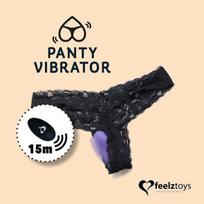 Nuotoliniu būdu valdoma kelnaičių vibratorius Feelztoys Panty Vibe juodas, vandeniui atsparus silikonas