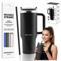 Vakuuminis termosas, puodelis, su šiaudelių rinkiniu, 1180 ml, Berdsen, juodas