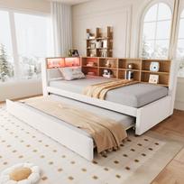 Ištraukiama sofa-lova, LED, lizdai, 90x200 cm, 150 kg, 2 vnt