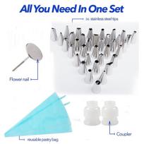 Appliques, decorations, stickers,Cake Decorating Supplies Kit | 36 Icing Tips, 2 Silicone Bags, Flower Nails, Couplers, Comprehensive Piping Set,