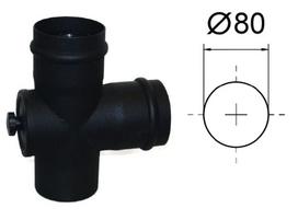 Juodas kamino 90° trišakis su revizija su silikonine tarpine granuliniam šildymui. D-80 mm