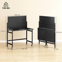 Sulankstomas mobilus darbo stalas su lentyna įrankiams 115x62x143,5 cm juodas plienas