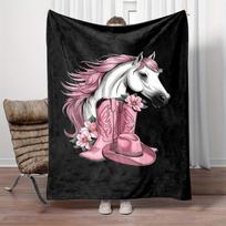 Dvipusis animacinio arklio galvos pledas su kaubojaus skrybėle ir aukštakulniais - Šiuolaikinis stilius, visų sezonų, neaustinis poliesteris 70x100cm28x39in white