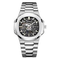 Top brand new square watch men's tourbillon automatic mechanical watch crystal transparent waterproof wristwatch trendy hollow wristwatch