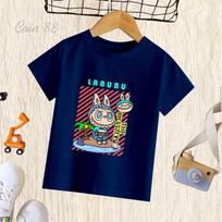 2025 Popular Children's T-shirt Coconut Tree LABUBU Printed Cartoon Style Round Neck Short Sleeved Cute Girl's Top 110