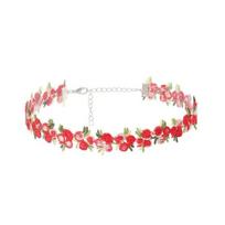 Embroidered Flower Choker Women Vintage Boho Floral Necklace Adjustable Daisy Rose Embroidery Choker for Dating Party Holiday raudona