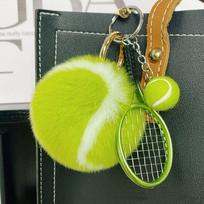 Creativity Cute Tennis Keychain Key Accessories Cartoon Ball School Bag Pendant Simple DIY Tennis Fur Key Chain For Girl Gift žalia