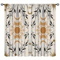 Bohemian Panel Sun Moon Curtains Polyester Light Blocking Drapes Bedroom Curtain For Decor Made Of With Rod Pocket Washable W100*H70(CM)-Rod Pocket&1PCS gray