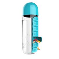 Portable Pill Box Water Cup 2-in-1 Water Bottle with 7-Day Pill Organizer Easy Assembly Daily Pill Reminder Cup for Travel Home Work Outdoor Use mėlyna