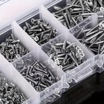 1 PAKUOTĖ/560 savisriegių medvaržčių rinkinys - įskaitant 8 skirtingų dydžių M2 kryžminės plokščios galvutės metalinių varžtų klasifikavimo rinkinį 560 pieces sidabras