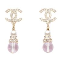 Chanel Classic Brand Pendant Design Earrings Women Earrings Gold Purple AB-26C-ABG828 Box+Padding Board