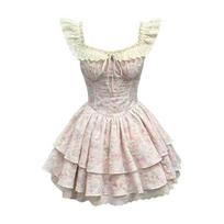 Korean wear blue dress women's small summer new waist puffy short skirt lace lace cake skirt S- (can be worn within 45kg) rožinė