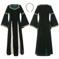 Kids Girls Renaissance Retro Medieval Drama Stage Flare Sleeves Dress Gown Children Halloween Cosplay Costumes Role Play Outfit S tamsiai žalia spalva