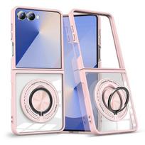 Samsung Z Flip7/6/5 360° Rotating Magnetic Wireless Charging Drop-Proof Clear Case Z Flip7 rožinė