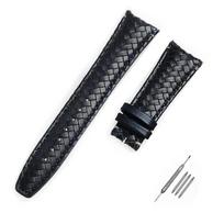 20 mm 22 mm odinė pynutė laikrodžio dirželis Seiko, Omega, lenktas galas, apyrankė su atlenkiamu užsegimu, pakaitinis vyriškas laikrodžio dirželis 20mm-Flat end black