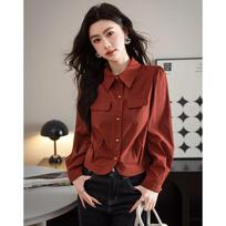 TERRE BLEUE Women's Single-Breasted Shirt L plytų raudona spalva