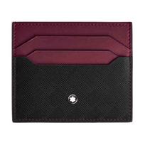Montblanc Style 3.0 Series Brand Logo Patch Design Leather Card Holder Women Accessories Black Bordeaux-Red MB199420 Basic Set (Bag+Dust Bag)
