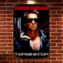 HD Metalinė skardinė lentelė The Terminator Klasikinis Schwarzeneggerio filmo plakatas Retro sienų dekoras namų kino teatrui, vyriškam kampeliui, Sci-Fi veiksmo Fi 20X30CM brown