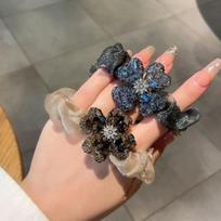 Women's See-Through Shirring Beaded Flower 2-Piece Set CD7806_Close-Fit Luxury Hair Tie Set of 2