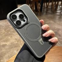 Titanium Gold carbon fiber holder magsafe phone case for iPhone 16 15 14 13 Pro Max magnetic charging shockproof hard back cover For iPhone 16 Pro gray