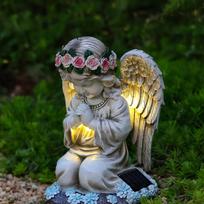 Malda Angelas Maža Mergaitė Lauko Saulės Šviesos Dekoracija Sodo Ornamentas Namų Kiemo Šviesa Dervos Meno Statula Praying Angel