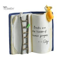 Literary English Slogan Vase Book Shaped Flower Pot, Creative Planter with Ladder Puppy And Bird Design for Niche Desktop Decor Succulents & gray