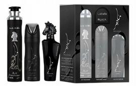 Kvepalų rinkinys Lattafa Maahir Black Edition EDP, dezodorantas, oro gaiviklis