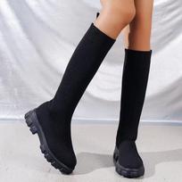 2024 m. Moterų rudens/žiemos naujos prekės ženklo mados moteriški batai vidutinėmis rankovėmis elastinės kojinės Batai storu padu Martin batai 38 juoda