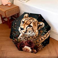 1 PC Automatic Folding Umbrella - Cheetah and Flowers Pattern, Portable & Foldable Design with 8 Ribs, Christmas Birthday Gifts