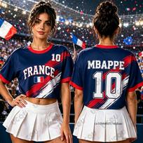 France Mbappe No.10 Print T-Shirt For Women Summer Short Sleeve Sexy Crop Top Football Jersey Y2k Surfing Tees Casual Tops S