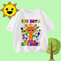Cartoon Sprunki character printed kids T-shirt pure cotton short-sleeved white top cartoon children's clothing for boys 110 white