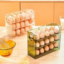 Large Capacity Flip Egg Storage Box with Timer for Refrigerator Door beige
