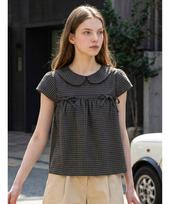Poebeo21 Lovely Check Flare Short Sleeve Blouse (Ftdbbl050) Black/F