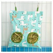 Rabbit Ears Small Animal Feeder Bag Canvas Food Dispensers Bag Hanging Hay Bag  Bunny Guinea Pigs 2-holes blue white