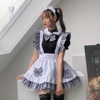 Japanese export maid outfit cosplay maid, restaurant live streaming host anime performance costume plaid maid XS gray