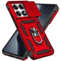 For Xiaomi 15T Pro Case Car Magnetic Ring Stand Slide Camera Lens Military Grade Armor Cover for Xiaomi 14T 13T 11T 13 Pro Case xiaomi 15T Pro raudona