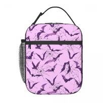Gradient Purple Bat Pattern Insulated Lunch Bag for Kids School Cooler Thermal Food Box Tote Leakproof Lunch Boxes Container One Size blue