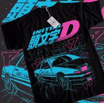 Initial D Itsuki Fujiwara Marškinėliai Anime Manga Filmas Unisex Juodi Marškinėliai Visų Dydžių L blue