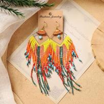 Original Bohemia Tassel Earrings Long Retro Ethnic Style Exotic Stylish Bead Fashion Holiday Earrings Women Bohemian Maxi Dress (Orange) orange