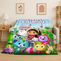 Cartoon Gabby Dollhouse Girl Flannel Blanket Soft Warm Throw Blanket for Bedroom Living Room Bed Travel Camping Picnic Kid 75x90cm green
