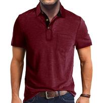 Men's Summer Solid Color T-shirt With A 3 Button Open Collar And Button Up Short Sleeved Top M
