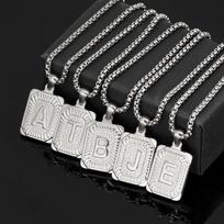 Trendy Titanium Steel Square Pendant Choker Necklace with 26 English Letters for Couples X sidabras