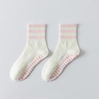 Cotton Pilates Socks for Women Non-Slip Grip Mid Tube Socks Cute Yoga Socks  for Yoga Dance Pink - 01